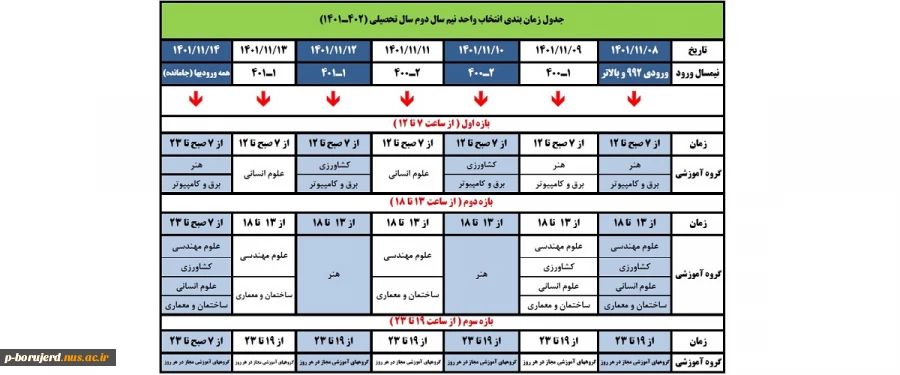 زمانبندی انتخاب واحد نیمسال دوم سال تحصیلی 1402-1401 2