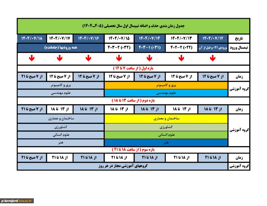 جدول زمان بندی انتخاب واحد نیم‌سال اول سال تحصیلی 405ـ1404 2