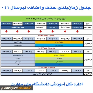 جدول زمانبندی حذف و اضافه ترم 041